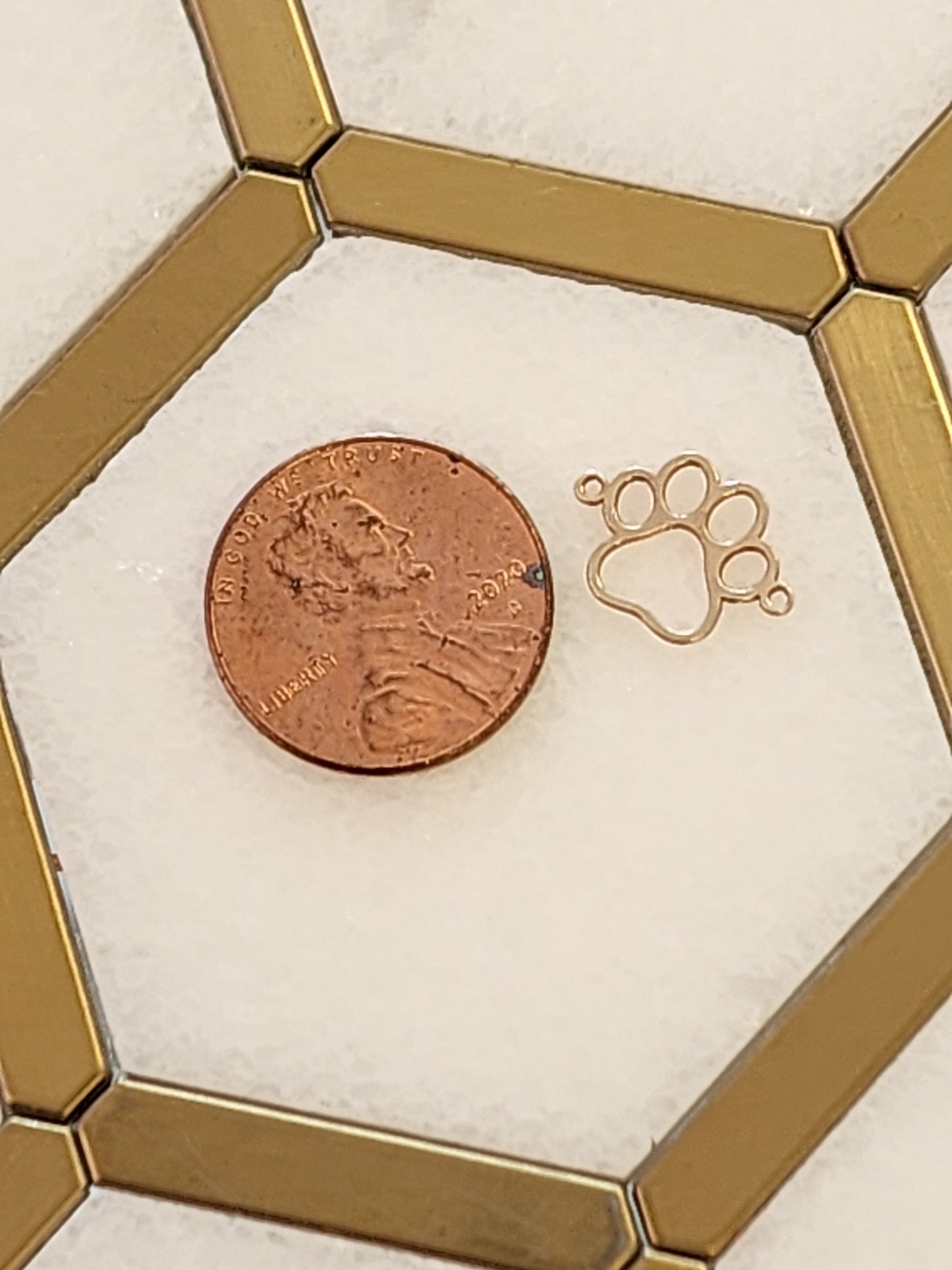 Gold  Filled Pawprint Connector - Sterling Silver or 14k Gold Supplies for Permanent Jewelry Word Charm