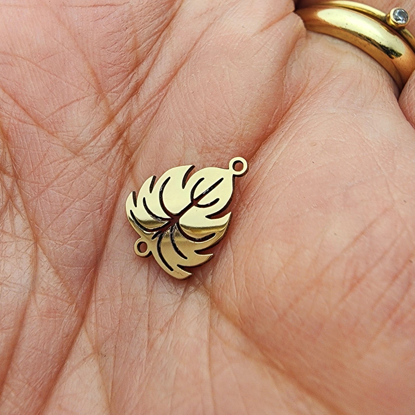 Leaf connector for permanent jewelry, gold filled, sterling silver, 14k and 10k gold
