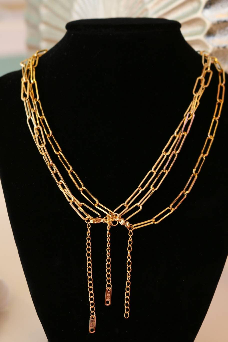 Staple paper clip gold chain with extender diy, thick link big chain wholesale supply