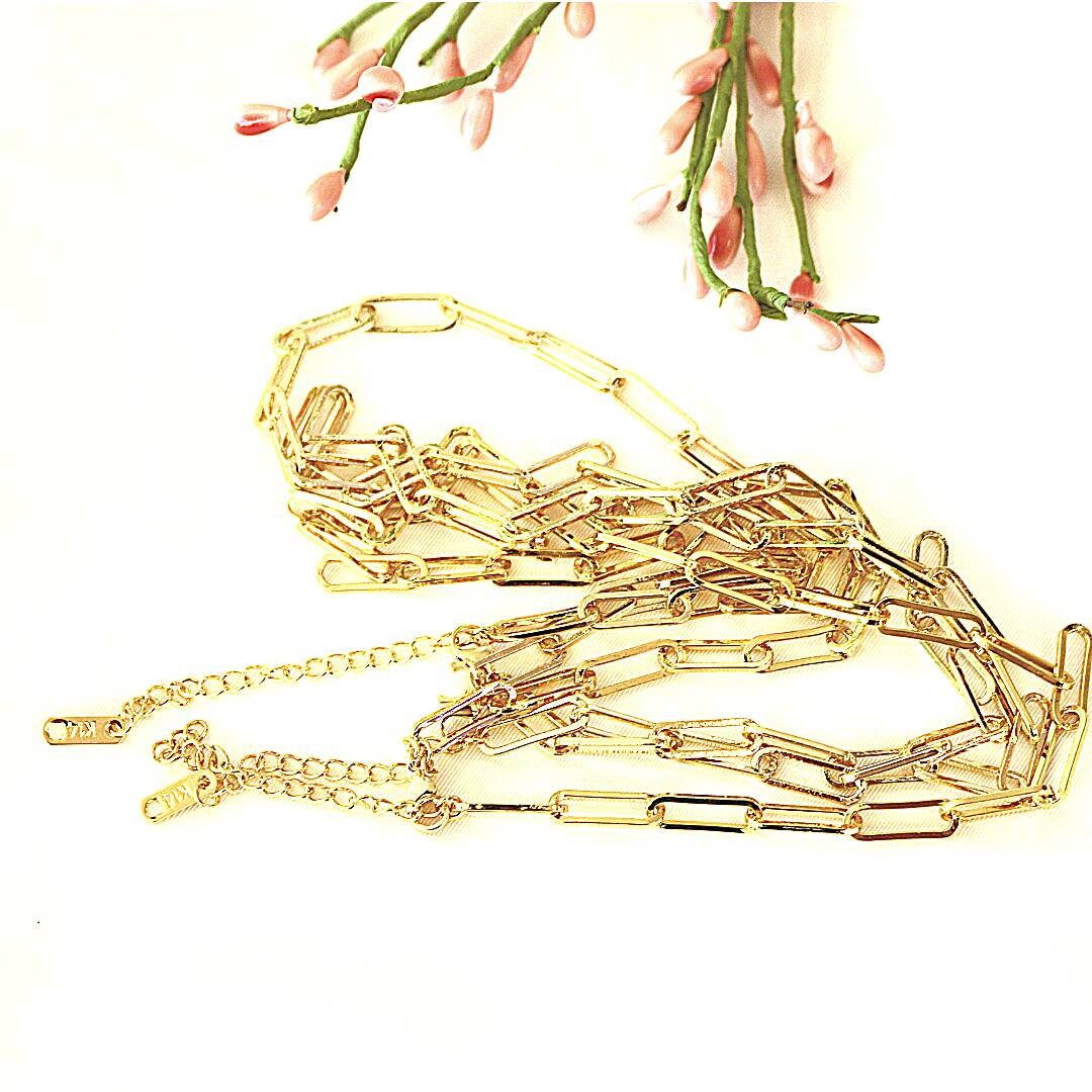 Staple paper clip gold chain with extender diy, thick link big chain wholesale supply