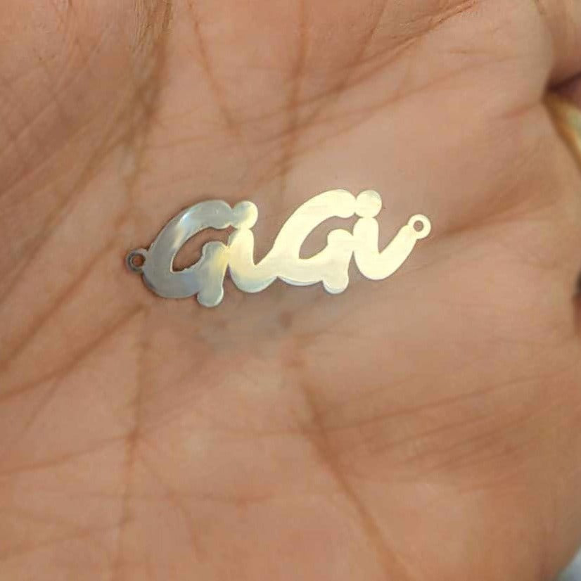 gold filled or sterling silver GiGi connector - we can make any word or small shape - permanent jewelry word connectors