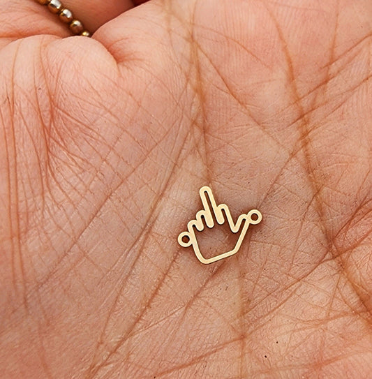 gold filled middle finger connector - sterling silver or solid gold- permanent jewelry word connectors- charm, fuck you, flip the bird