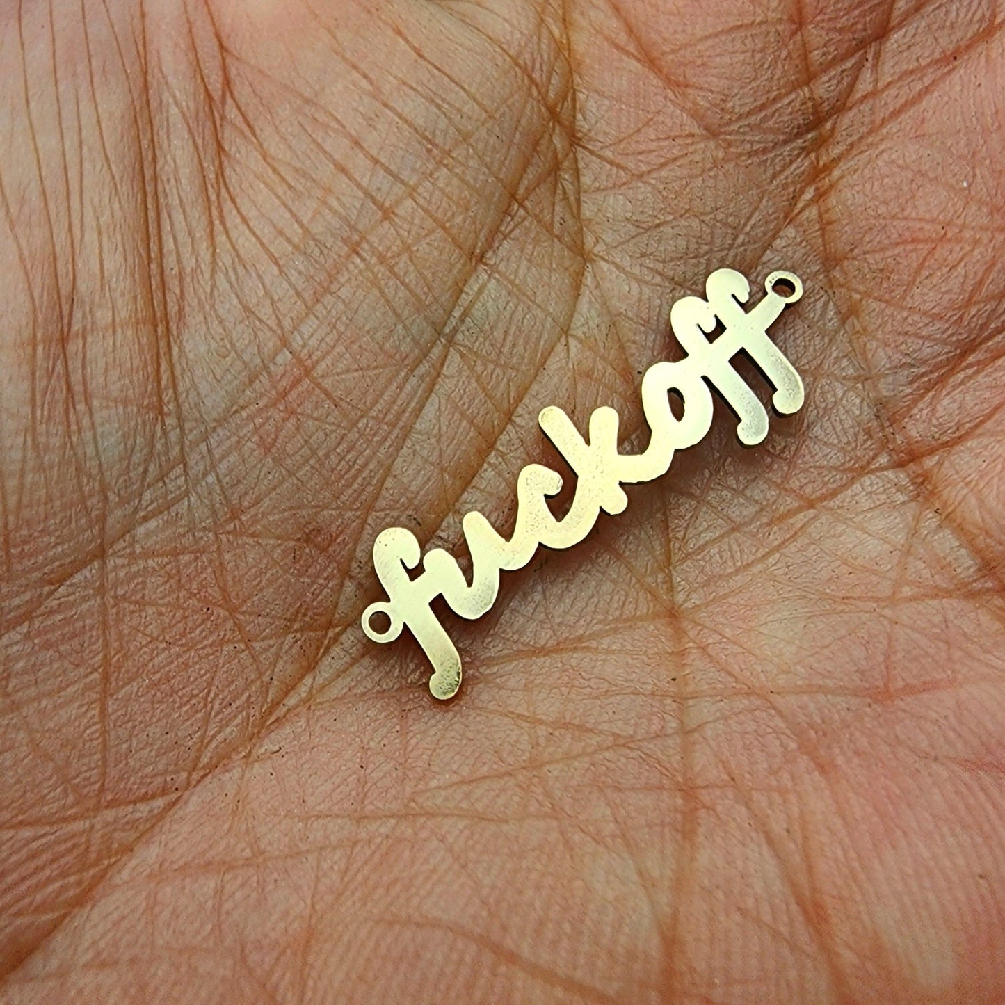 gold filled fuck off connector - sterling silver - permanent jewelry word connectors - supply, bulk, wholesale 14k gold