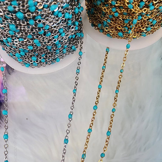 Light Blue or Aqua  Enamel Chain multicolor bulk chain chain for permanent jewelry Supply wholesale bead and cable gold or silver