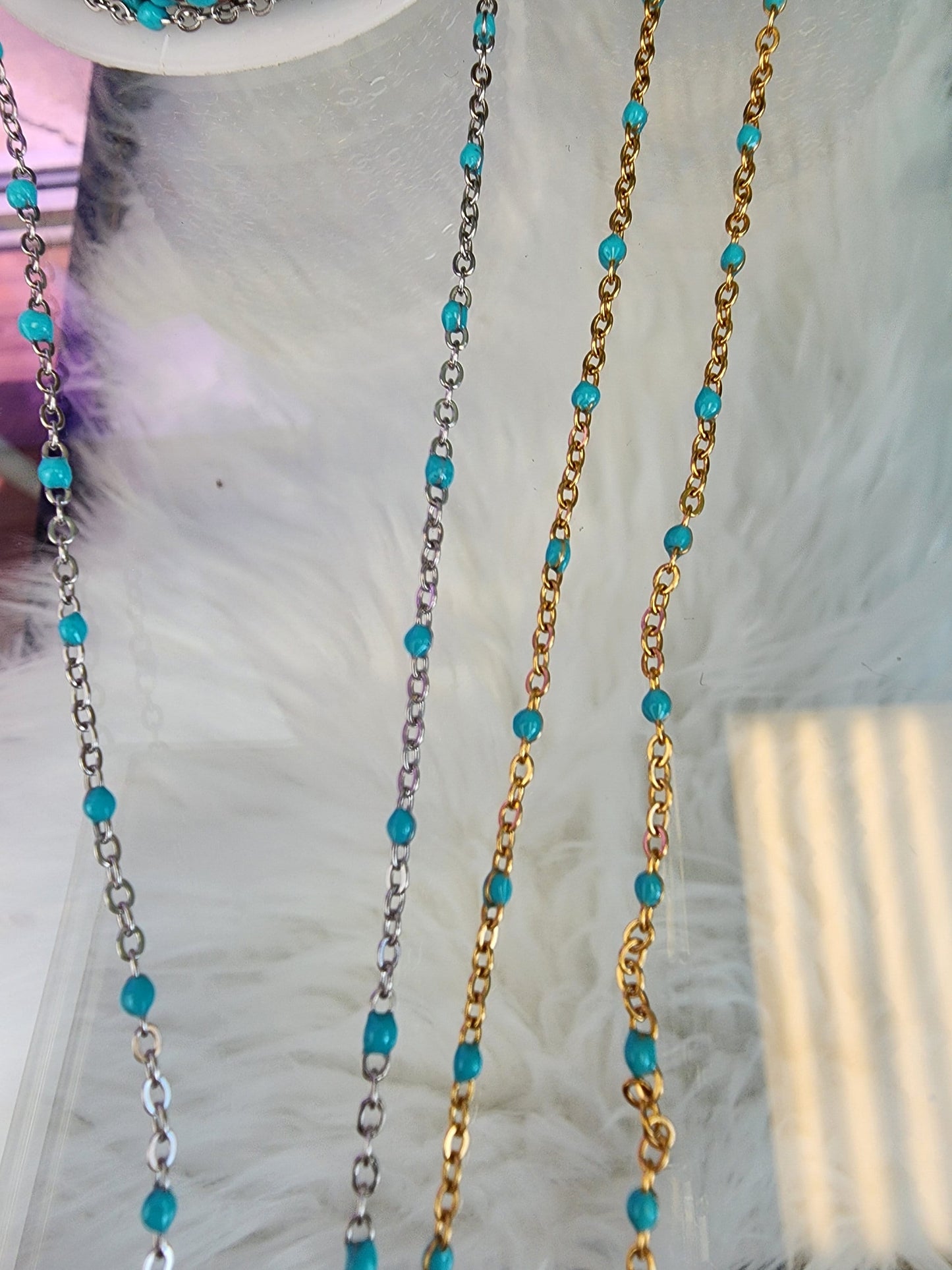 Light Blue or Aqua  Enamel Chain multicolor bulk chain chain for permanent jewelry Supply wholesale bead and cable gold or silver