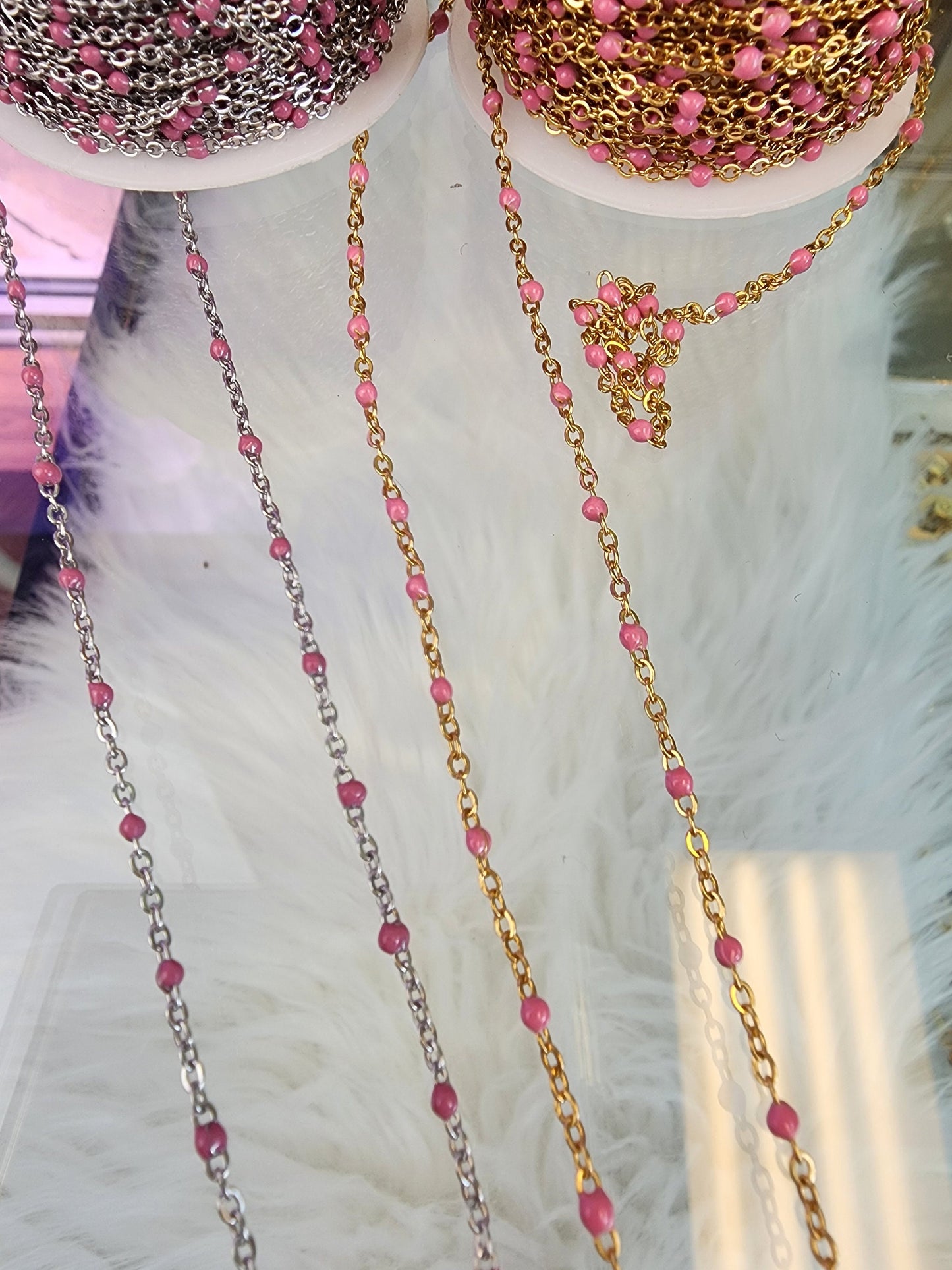 Pretty Pink Enamel Chain multicolor bulk chain chain for permanent jewelry Supply wholesale bead and cable gold or silver