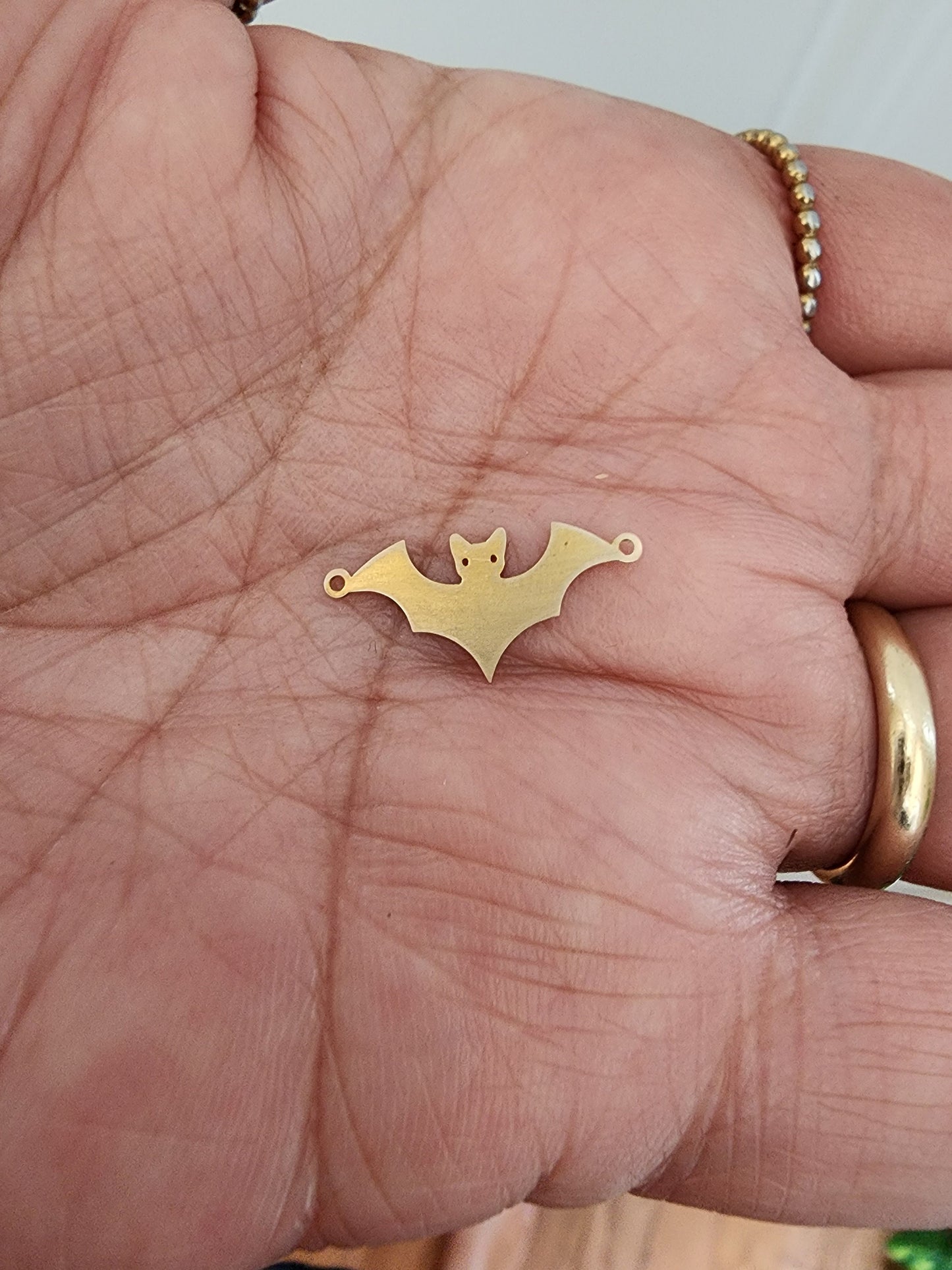 gold filled bat connector - sterling silver or solid gold- permanent jewelry connectors- charm, pendant, 10 mm tal Halloween fall